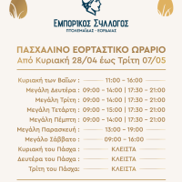 Το εορταστικό ωράριο για την περίοδο του Πάσχα ανακοίνωσε ο Εμπορικός Σύλλογος Πτολεμαΐδας