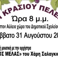 43η Γιορτή Κρασιού στον Πελεκάνο – Σάββατο 31 Αυγούστου στον αύλειο χώρο του Δημοτικού Σχολείου