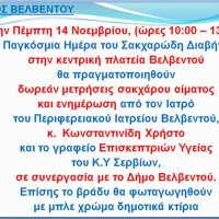 Δράσεις για την Παγκόσμια Ημέρα του Σακχαρώδη Διαβήτη στο Βελβεντό