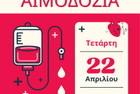 13η Εθελοντική αιμοδοσία στα γραφεία του Συλλόγου ”Γέφυρα Ζωής” την Τετάρτη 22 Απριλίου